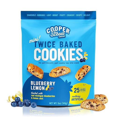 Cooper Street Cookies All Natural Twice Baked Crispy Cookie, Peanut & Dairy Free, Biscotti Style 5Oz, Lemon Blueberry (Lemon Blu
