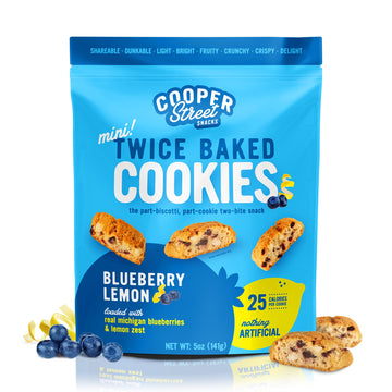 Cooper Street Cookies All Natural Twice Baked Crispy Cookie, Peanut & Dairy Free, Biscotti Style 5Oz, Lemon Blueberry (Lemon Blu