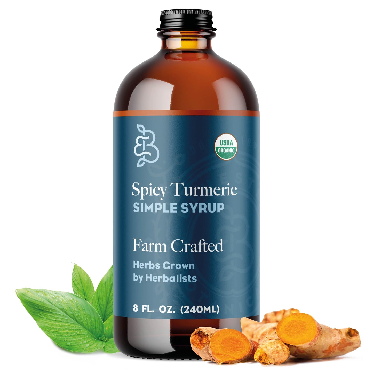 Bluestem Botanicals Organic Spicy Tumeric Simple Syrup, Non-Alcoholic Cocktail Mixer, 8 Fl Oz