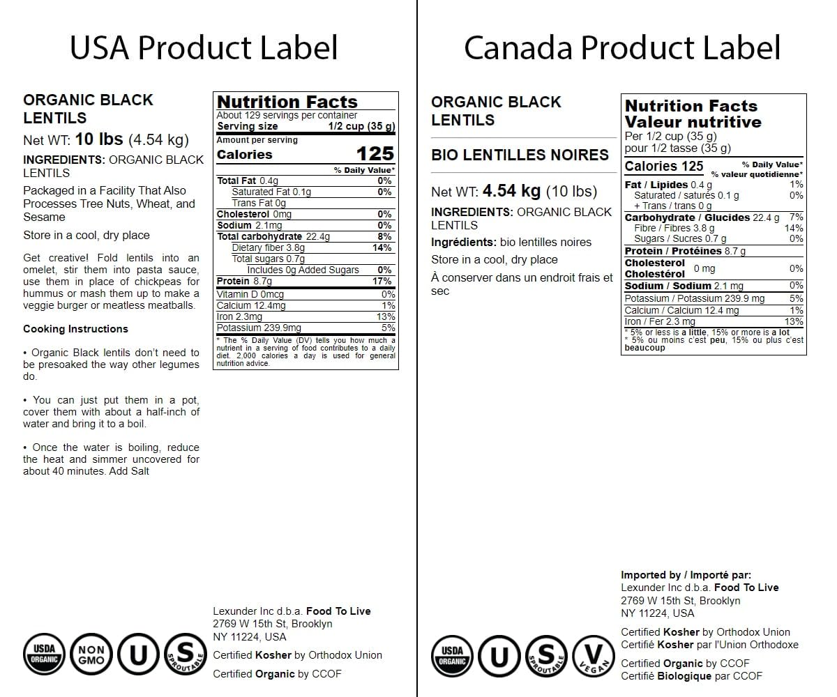 Food To Live Organic Black Lentils, 10 Pounds – Non-Gmo, Whole Dry Pulses, Raw, Sproutable, Kosher, Vegan, Bulk Legumes, Black Masoor Daal. Rich In Thiamin, Folate, Protein. Great For Tacos, Soups