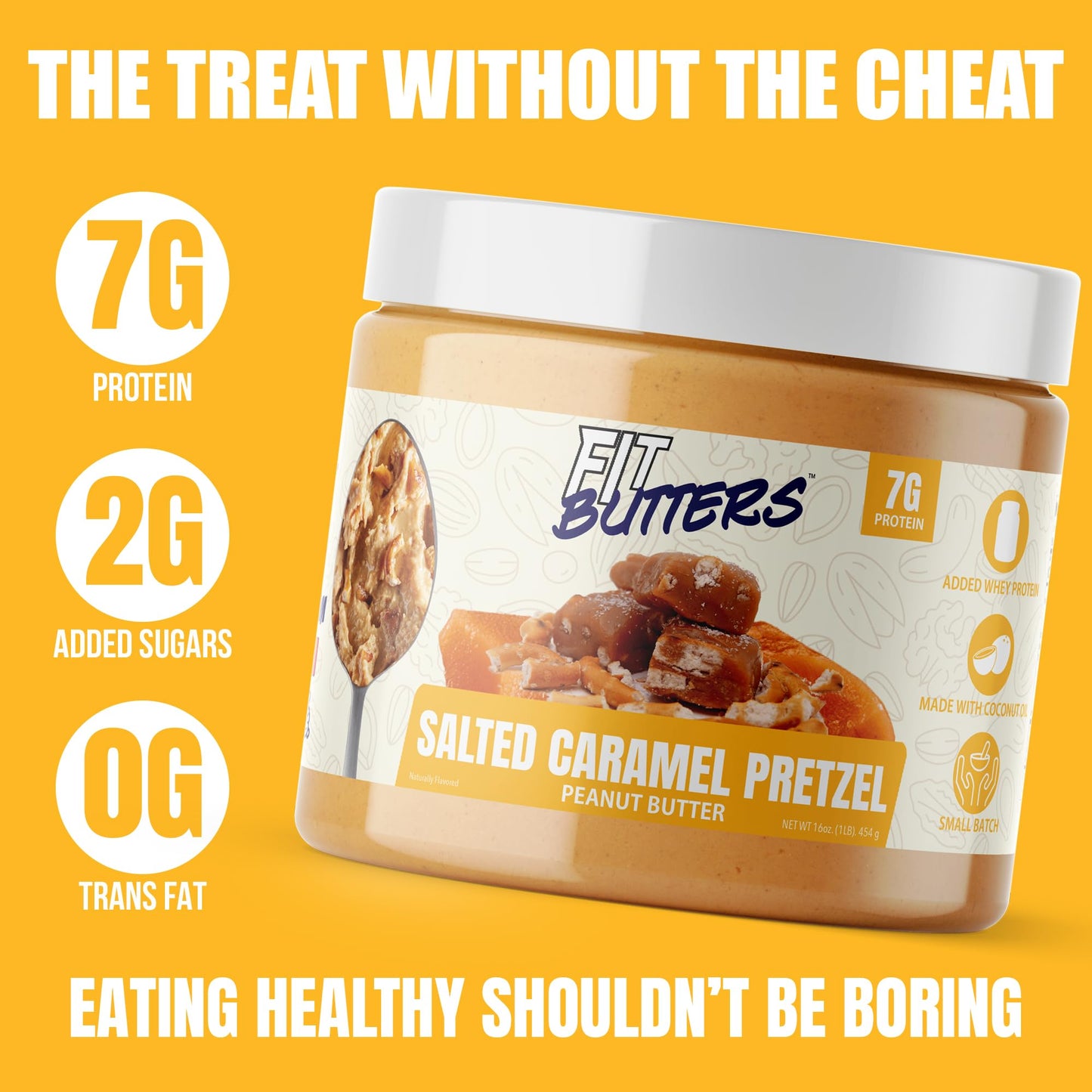 Fit Butters Salted Caramel Pretzel Peanut Butter Spread - Added Protein And Coconut Oil, Low Carb, Low Sugar, Complete Protein D
