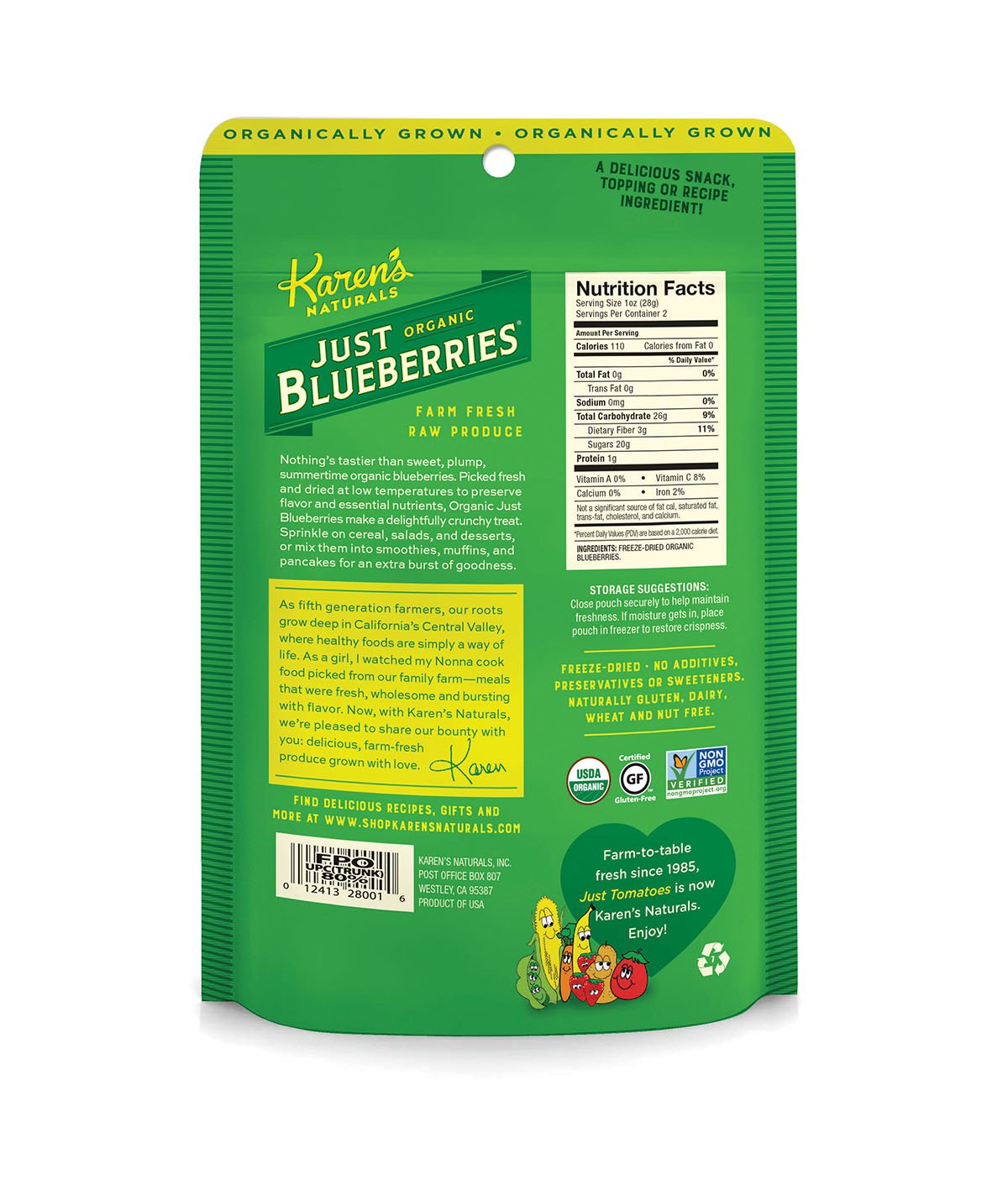 Karen'S Naturals Organic Just Blueberries, 2 Ounce (Pack Of 1) Organic All Natural Freeze-Dried Fruits & Vegetables, No Additive