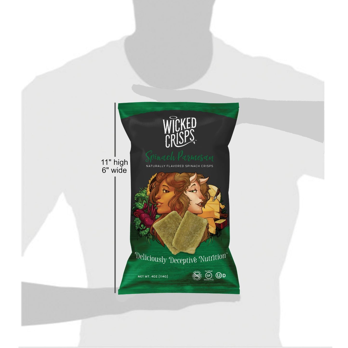 Wicked Crisps Baked Veggie Chips, Spinach & Parmesan, Gluten-Free, Low-Fat, 4oz Bag (Pack of 4)