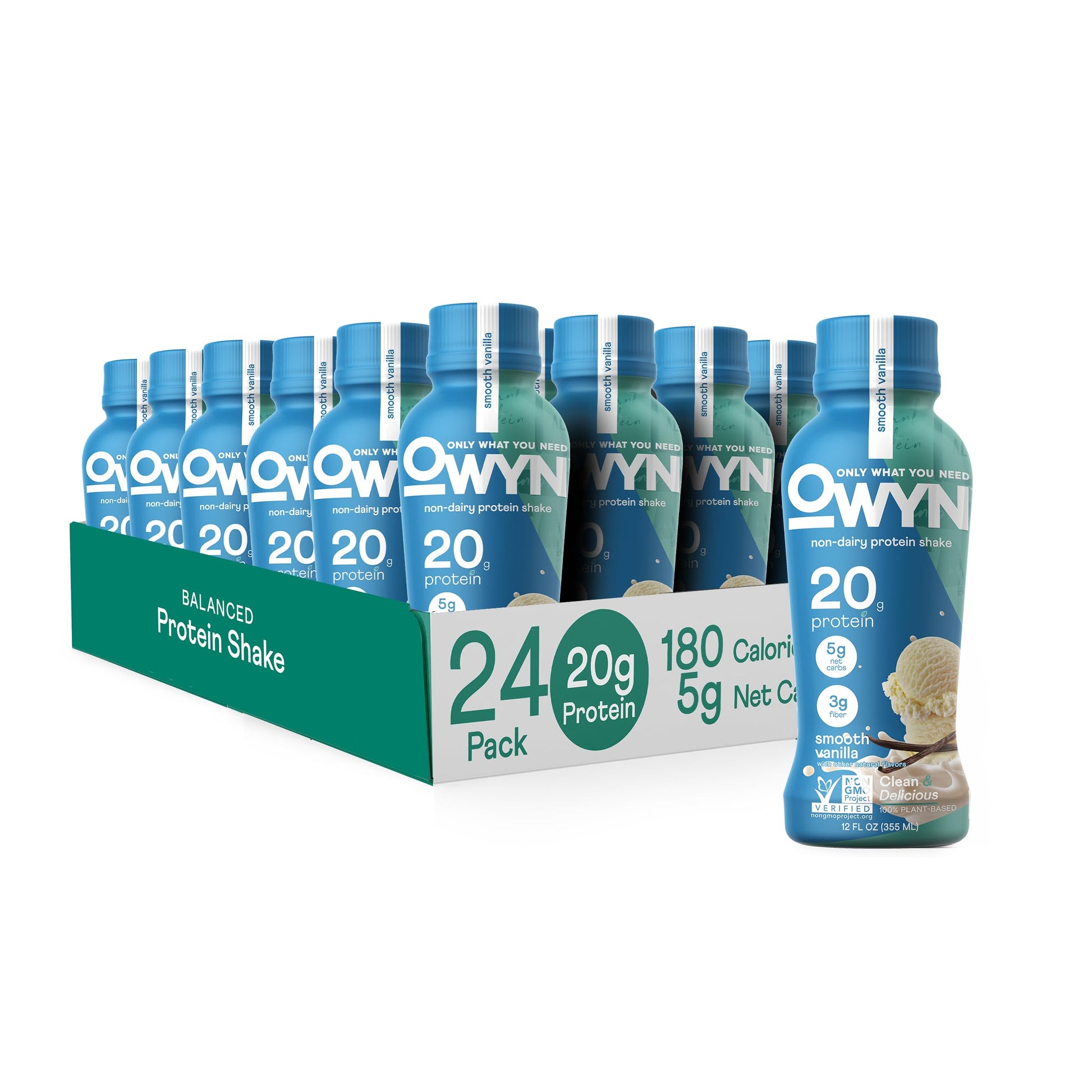 Owyn Only What You Need Plant Based Protein Shake, 20G Vegan Protein From Organic Pumpkin Seed, Flax, Pea Blend, Prebiotic Nutrition Product, Superfood Greens, Gluten & Soy-Free (Vanilla, 24 Pack)