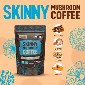 Skinny Instant Mushroom Coffee (60 Servings) Mental Focus Plus Diet Support - Turkey Tail, Maitake, Shiitake & Turmeric, Mixed W
