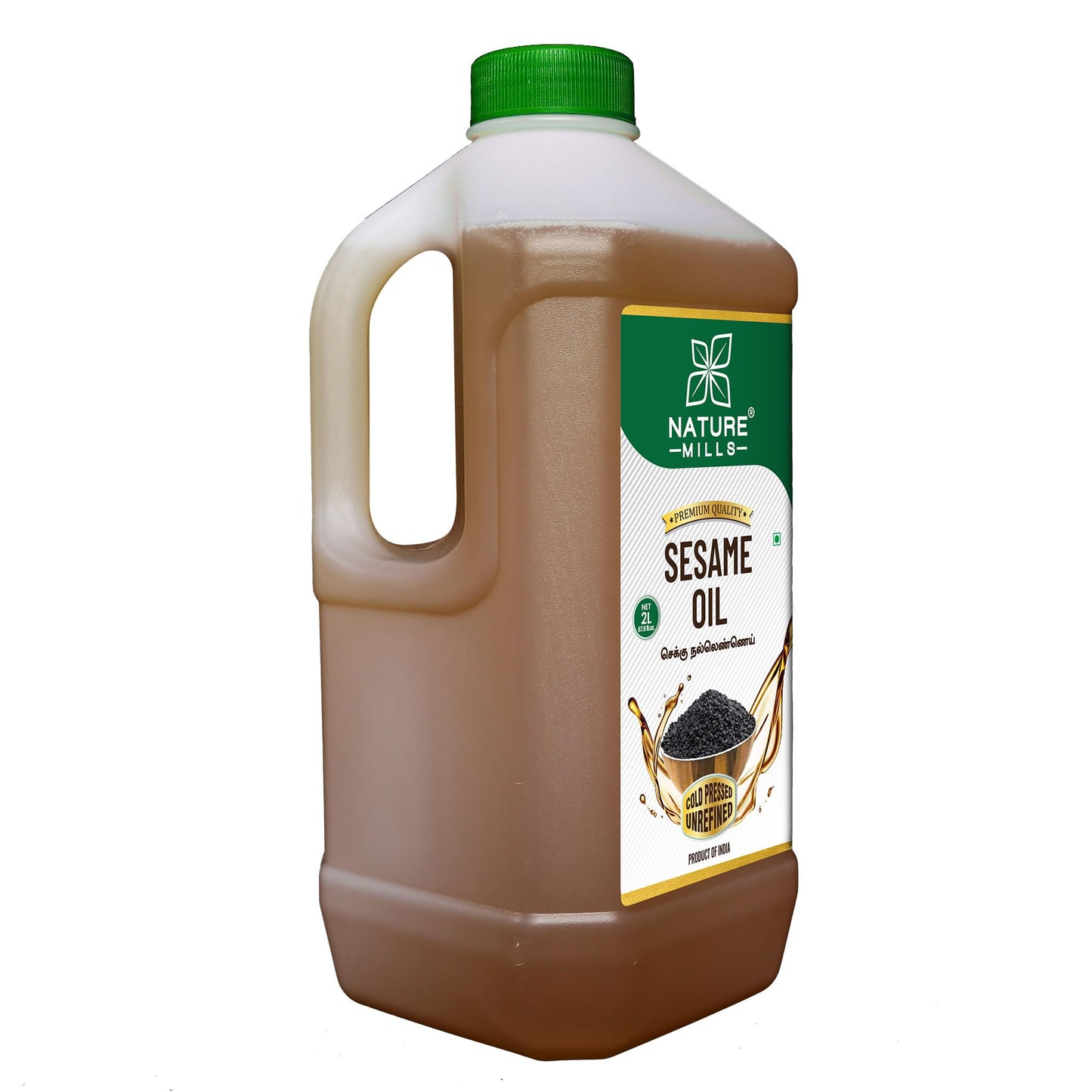 NatureMills Natural Sesame Oil - Cold Pressed, Unrefined - 2 Liter (67.6 Fl Oz) - Healthy Cooking Oil
