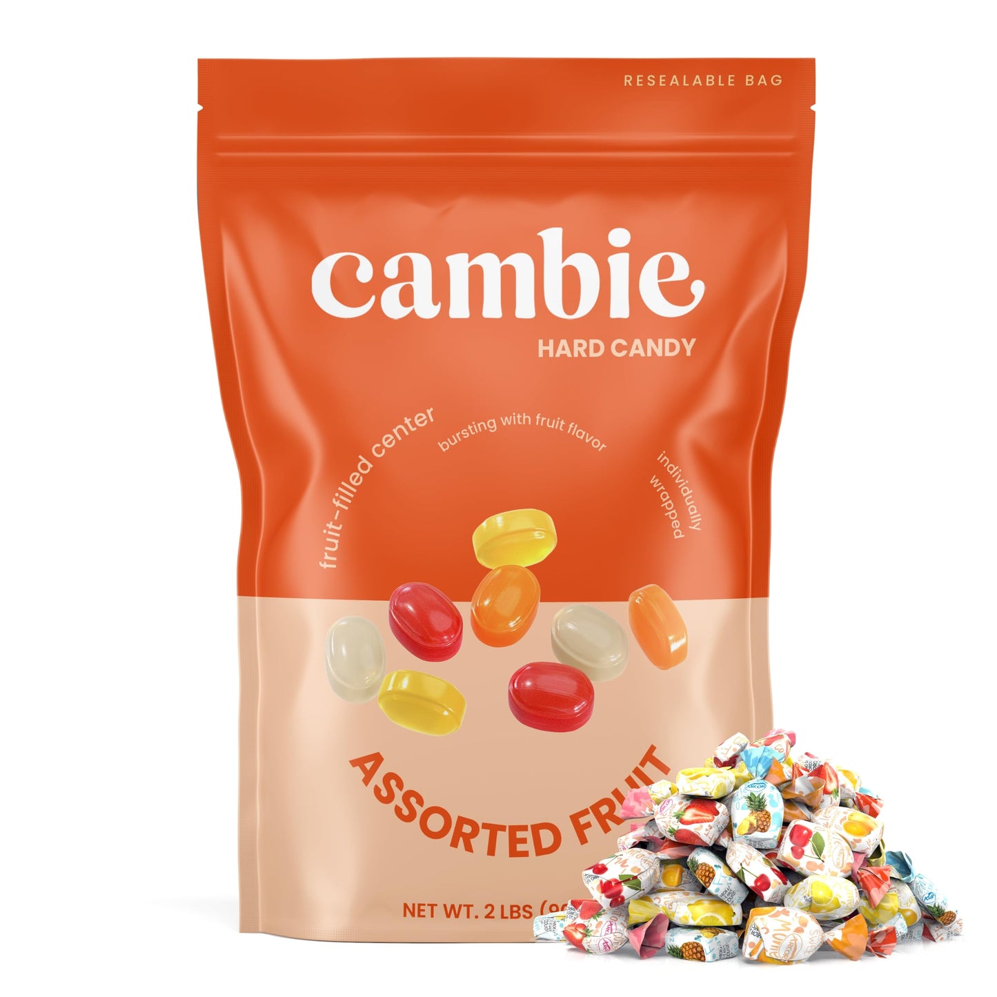 Cambie Arcor Fruit Filled Bon Bon Hard Candy | 2 lb Pack | Soft & Chewy Interior | Flavors: Strawberry, Cherry, Pineapple, Orange, Lemon