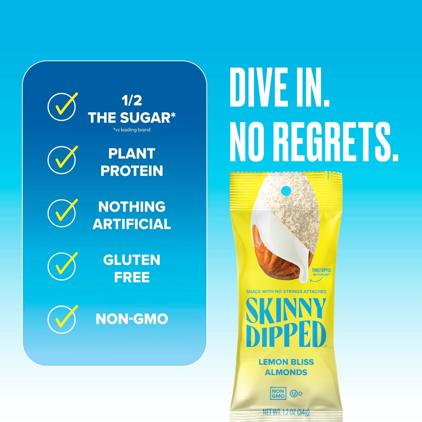 SkinnyDipped Lemon Bliss Almonds, Chocolate Covered Almonds, Low Sugar, Gluten Free, Healthy Snack, 1.2 Ounce Bags (Pack of 15)