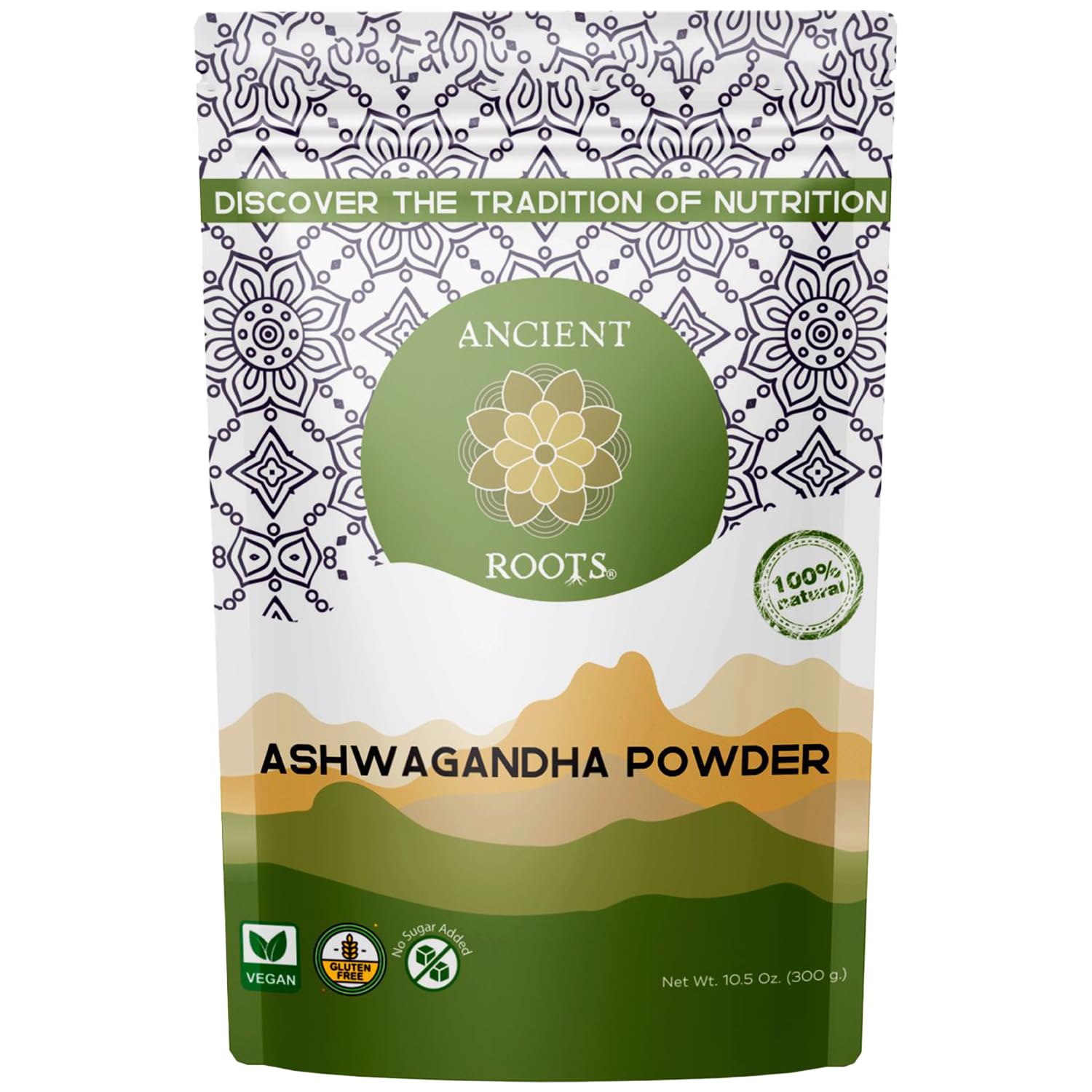 Ancient Roots Ashwagandha Powder 100% Pure & Natural, Non-GMO, Gluten-Free Perfect for Smoothies, Teas, and Recipes 10.5 oz Rese