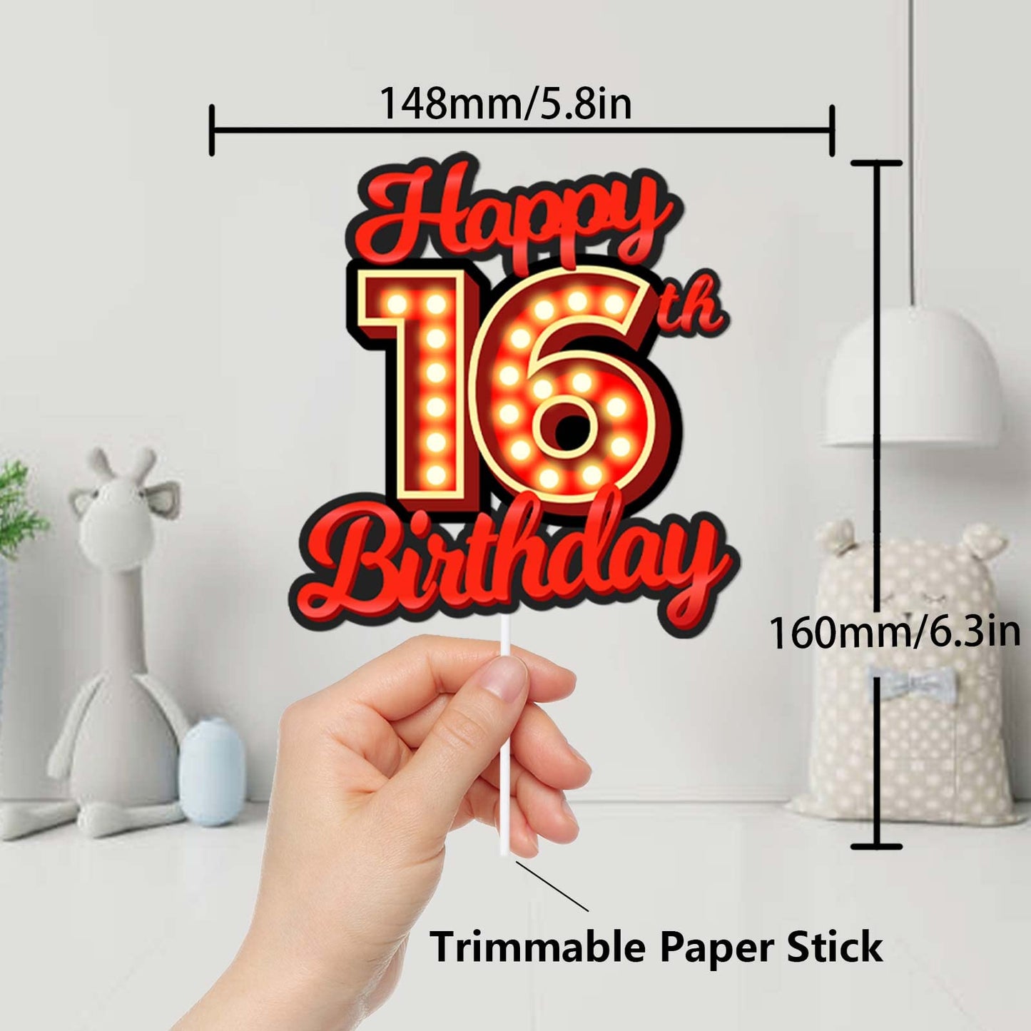 Happy 16Th Birthday Cake Topper Fluorescent Flashing Night Out Hen Movie Nightclub Theme Decor Supplies Boy Girl Happy Birthday