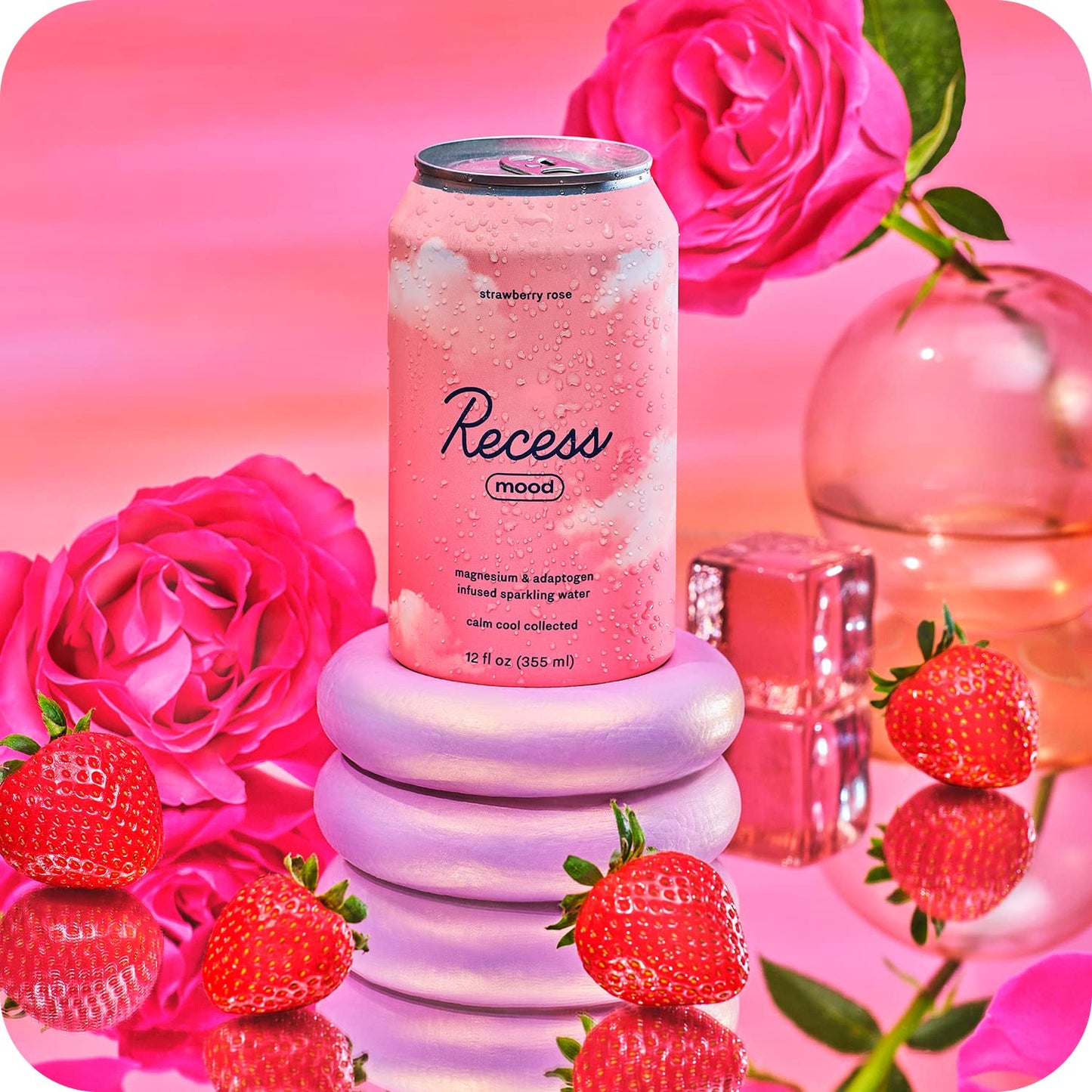 Drink Recess Inc. Magnesium dietary product Drink, Strawberry Rose, 12 Fl Oz, Pack of 12