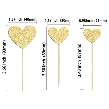 Gyufise 30Pcs Gold Glitter Heart Cupcake Toppers Sweet Love Theme Heart Cake Pick Decorations Wedding Engagement Bridal Shower B