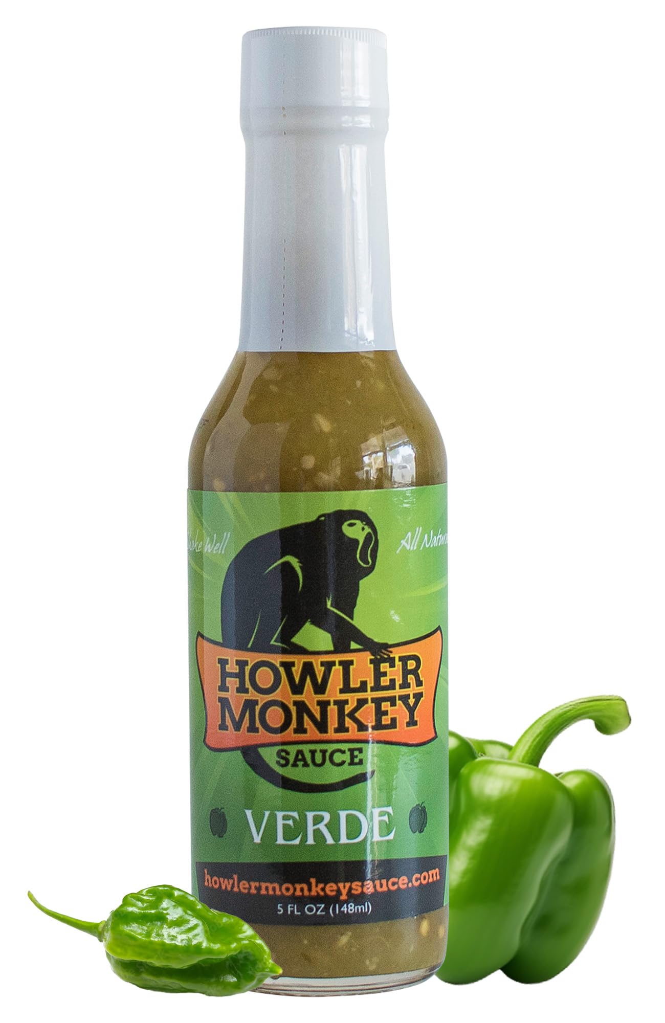 Howler Monkey Sauce Verde - Aji Chombo-Inspired Hot Sauce - Gluten-Free, No Carbs, Low Sodium - Panamanian-Style - 5 oz (1-Pack)