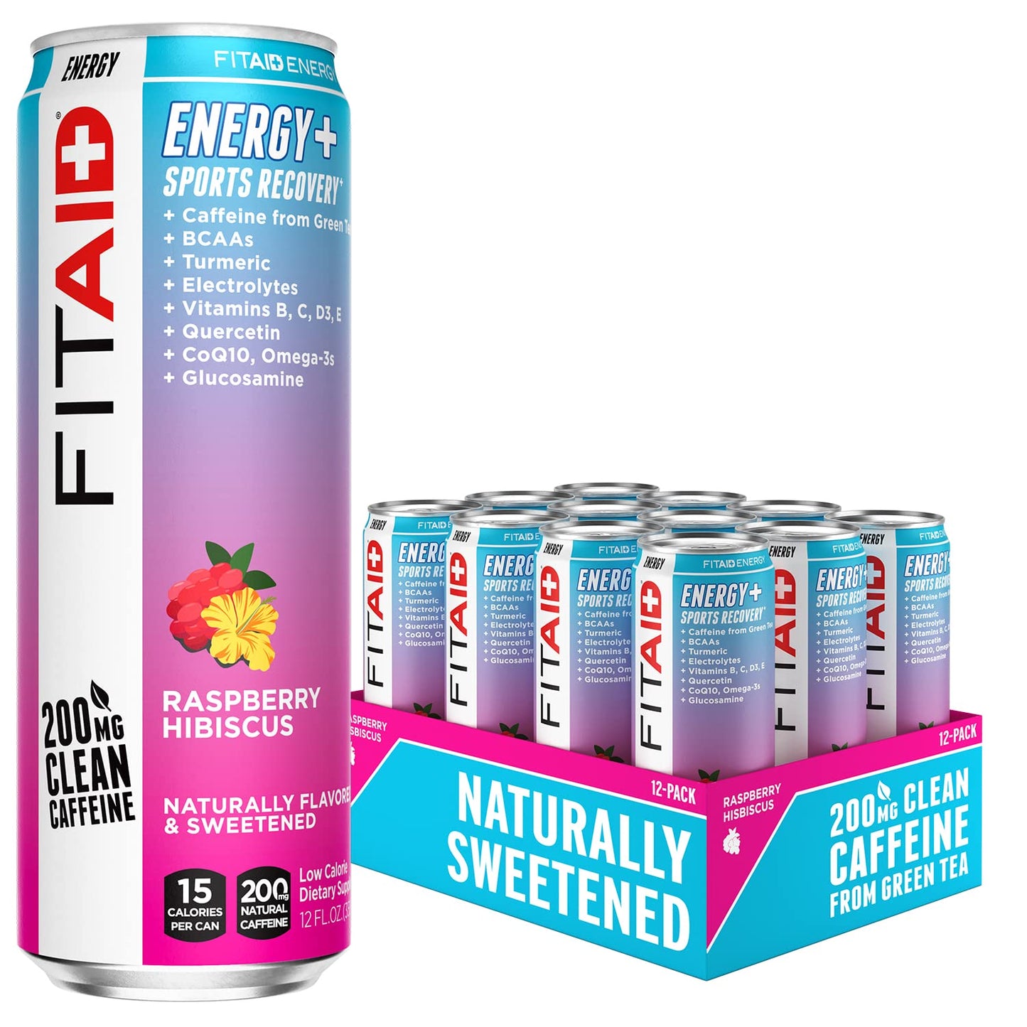 LIFEAID FITAID ENERGY Drink, 200mg Natural Caffeine, Raspberry Hibiscus, 12 Fl Oz (Pack of 12)