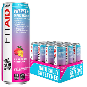 LIFEAID FITAID ENERGY Drink, 200mg Natural Caffeine, Raspberry Hibiscus, 12 Fl Oz (Pack of 12)