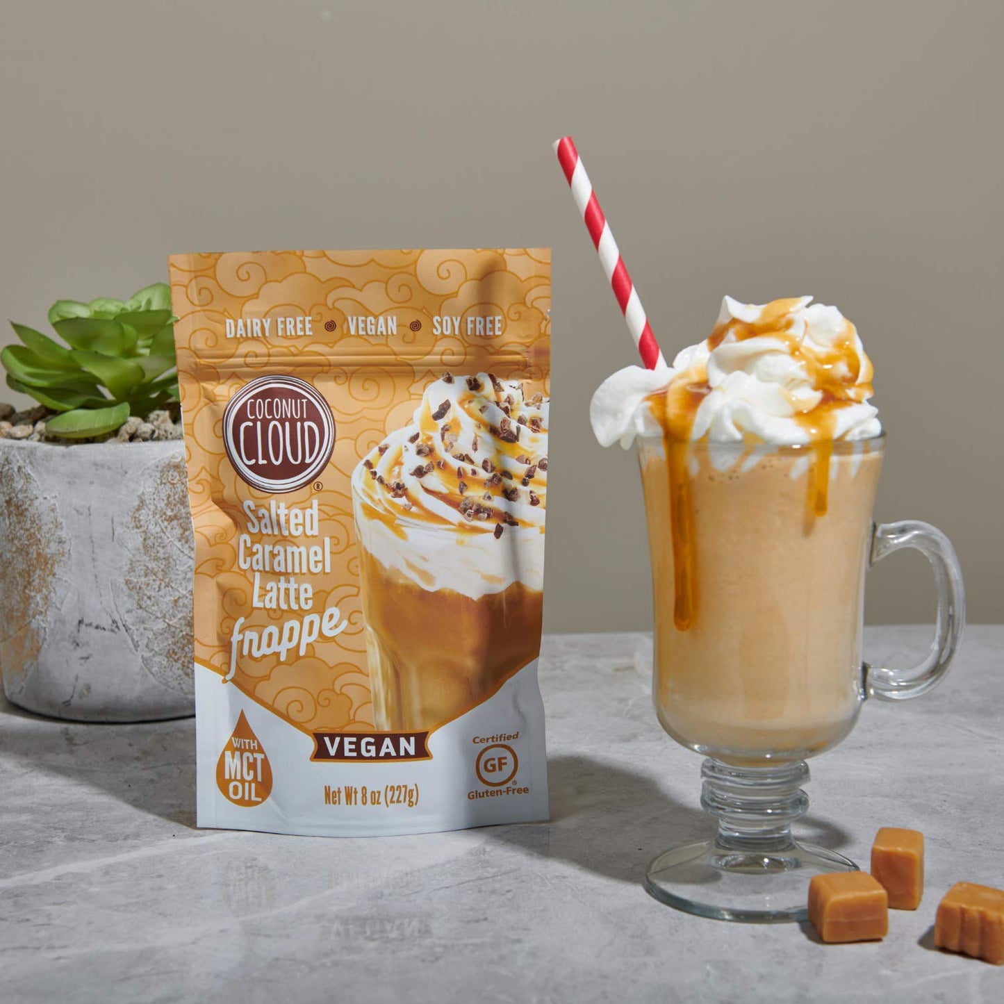 Coconut Cloud Frappe: Dairy-Free Salted Caramel Latte | Frozen Blended Iced Drink | Easy To Make, Enjoy Your Favorite Coffee Hou