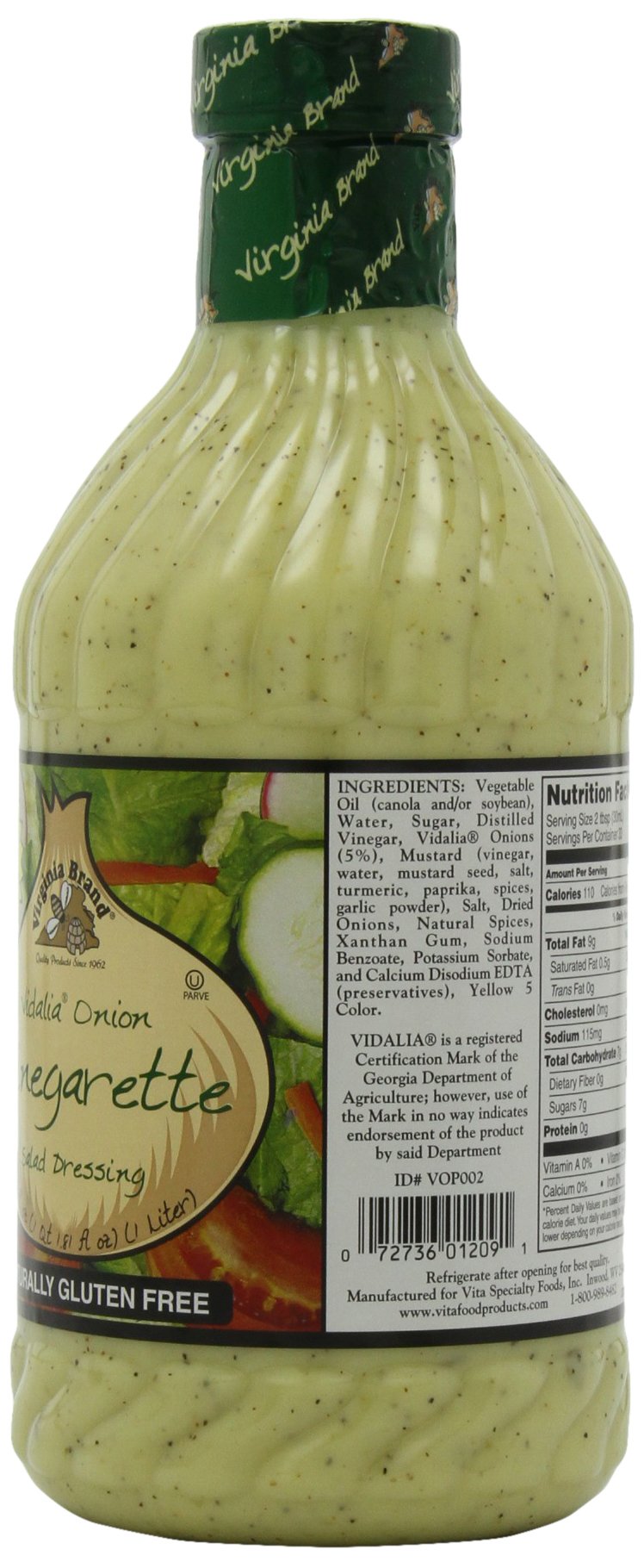 Virginia Brand Vidalia Onion Vinaigrette, 33.8oz - Tangy Dressing for Salads, Pack of 1