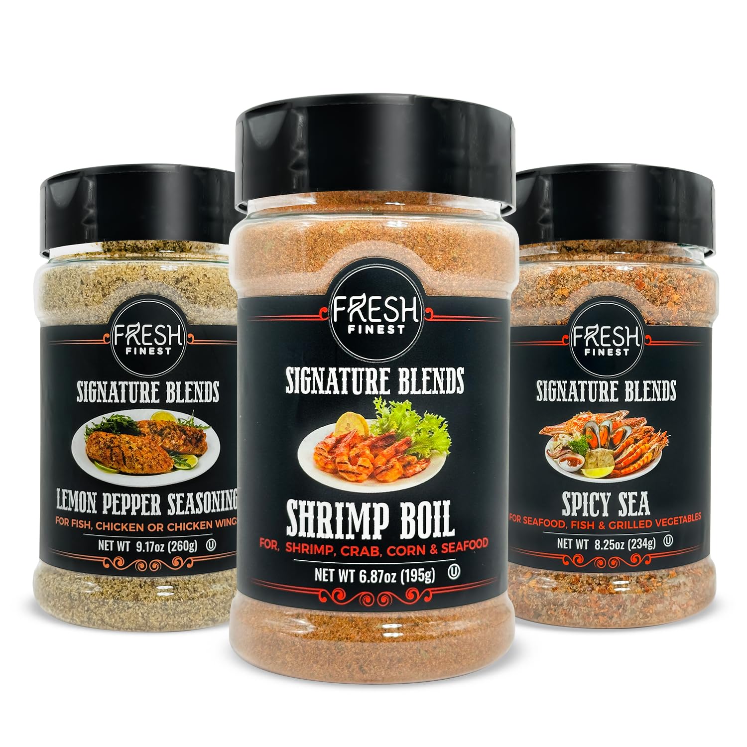 Fresh Finest Spice Gift Set - Lemon Pepper  Shrimp Boil  Spicy Sea - Kosher  Gluten-Free  Non-Gmo - Great Mix For Seafood Lovers And Home Cooks (3-Pack)