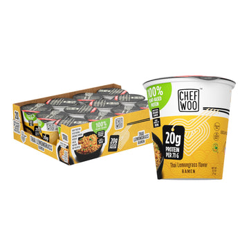 Chef Woo Thai Lemongrass Ramen Cup Noodles (12 Pack), 20G Of Plant-Based Protein |Vegan |Vegetarian |Halal |Kosher |Egg-Free |Da