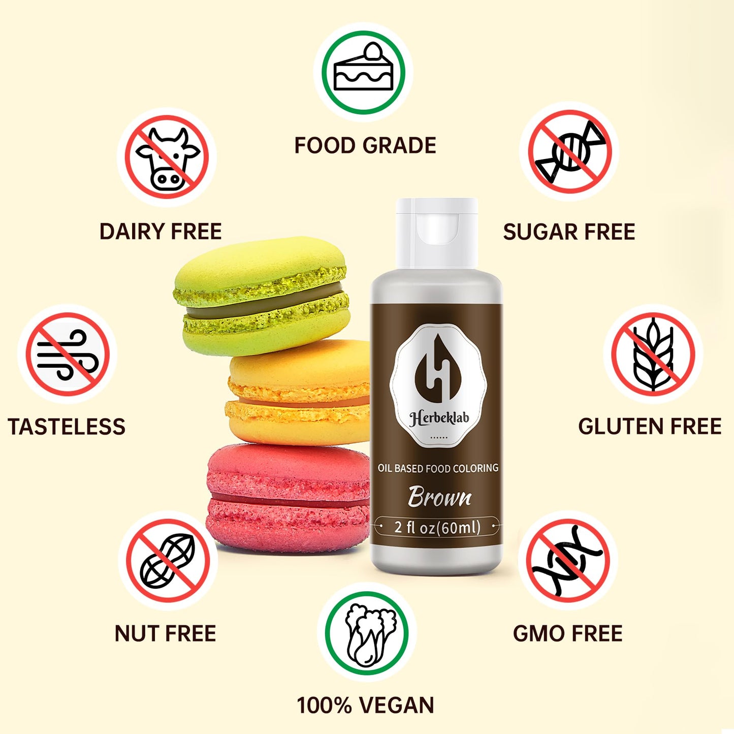 Herbeklab Brown Oil Based Food Coloring - Professional Concentrated Dye for Melting Chocolate, 2 Fl Oz (60ml)
