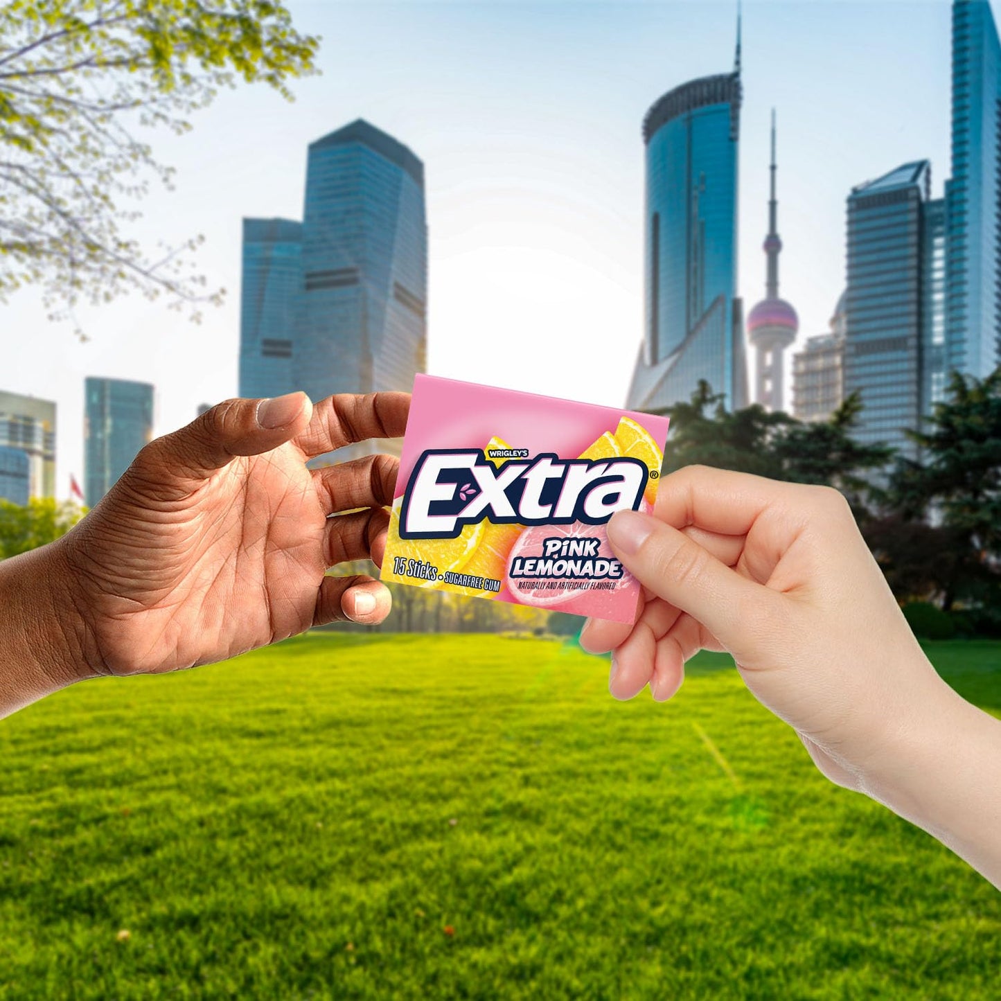 Extra Gum Pink Lemonade - Sugar-Free Chewing Gum, 15 Sticks per Pack, Bulk Box of 10 Packs, Total 150 Sticks