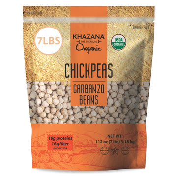 Khazana Organic Chickpeas 7lb - Garbanzo Beans | Non-GMO, Gluten Free & Kosher | Authentic Lentils From India