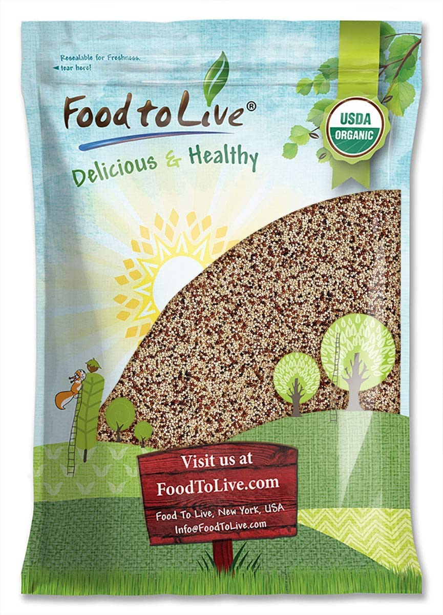 Food to Live Organic Tri-Color Quinoa, 10 Pounds - Non-GMO, Three-Color Blend of White, Black, and Red, Whole Grain, Non-Irradia