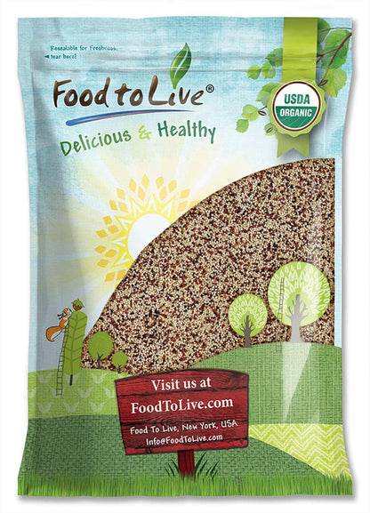 Food to Live Organic Tri-Color Quinoa, 10 Pounds - Non-GMO, Three-Color Blend of White, Black, and Red, Whole Grain, Non-Irradia