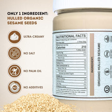 THE HOLLY TREE Organic Tahini Paste - Smooth, USDA Certified, Gluten Free, 16 oz