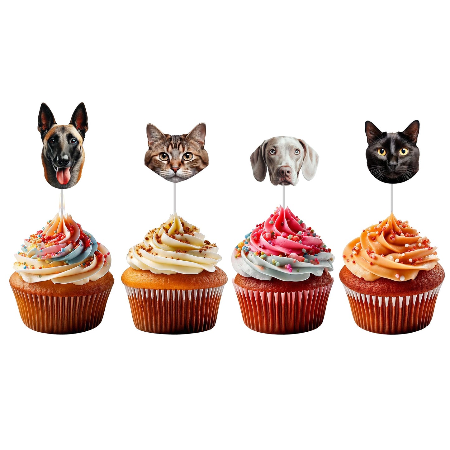Bleu Reign Personalized Dog Cat Cupcake Toppers - Custom Face Cutout, Plastic Party Decor for Pet Lover Events