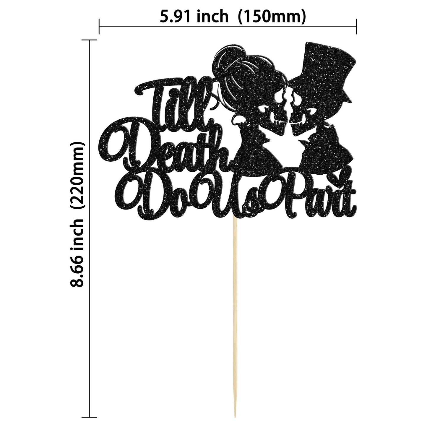 Gyufise 1Pc Till Death Do Us Part Cake Topper Black Glitter Wedding Happy Valentine's Day Cake Topper Decorations Valentine's Da