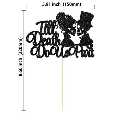 Gyufise 1Pc Till Death Do Us Part Cake Topper Black Glitter Wedding Happy Valentine's Day Cake Topper Decorations Valentine's Da