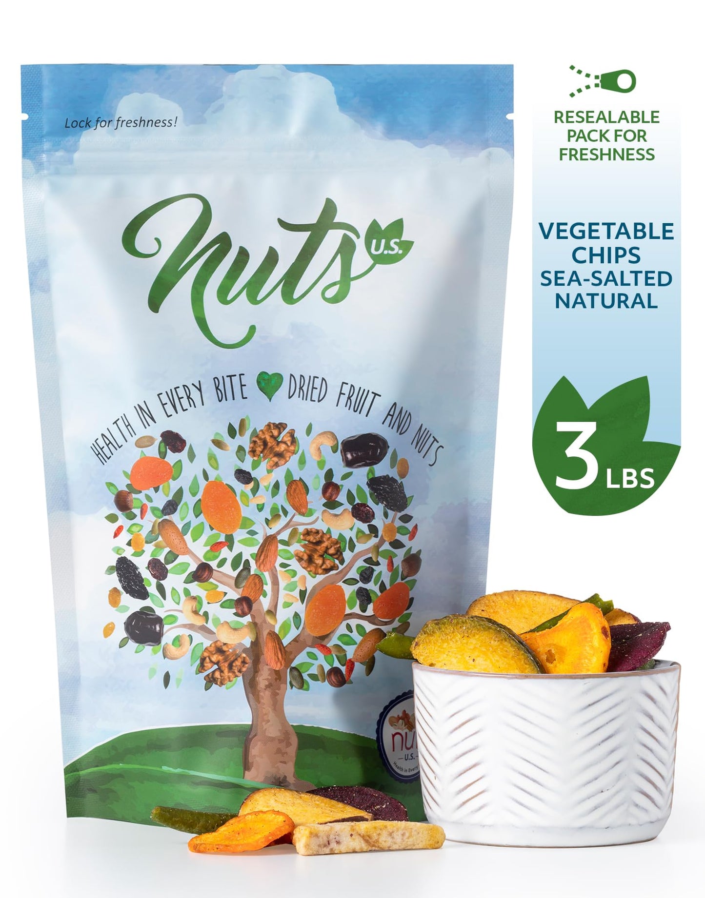 Nuts U.S. - Vegetable Chips | Sea-Salted | All Natural | Delicious And Fresh | Bulk Chips | Packed In A Resealable Bag!!! (Veget