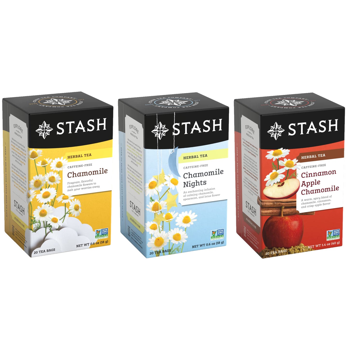 Stash Sweet Dreams Chamomile Tea Sampler - Non-Caffeinated Herbal Teas, 20 Count (Pack of 3), Chamomile Trio