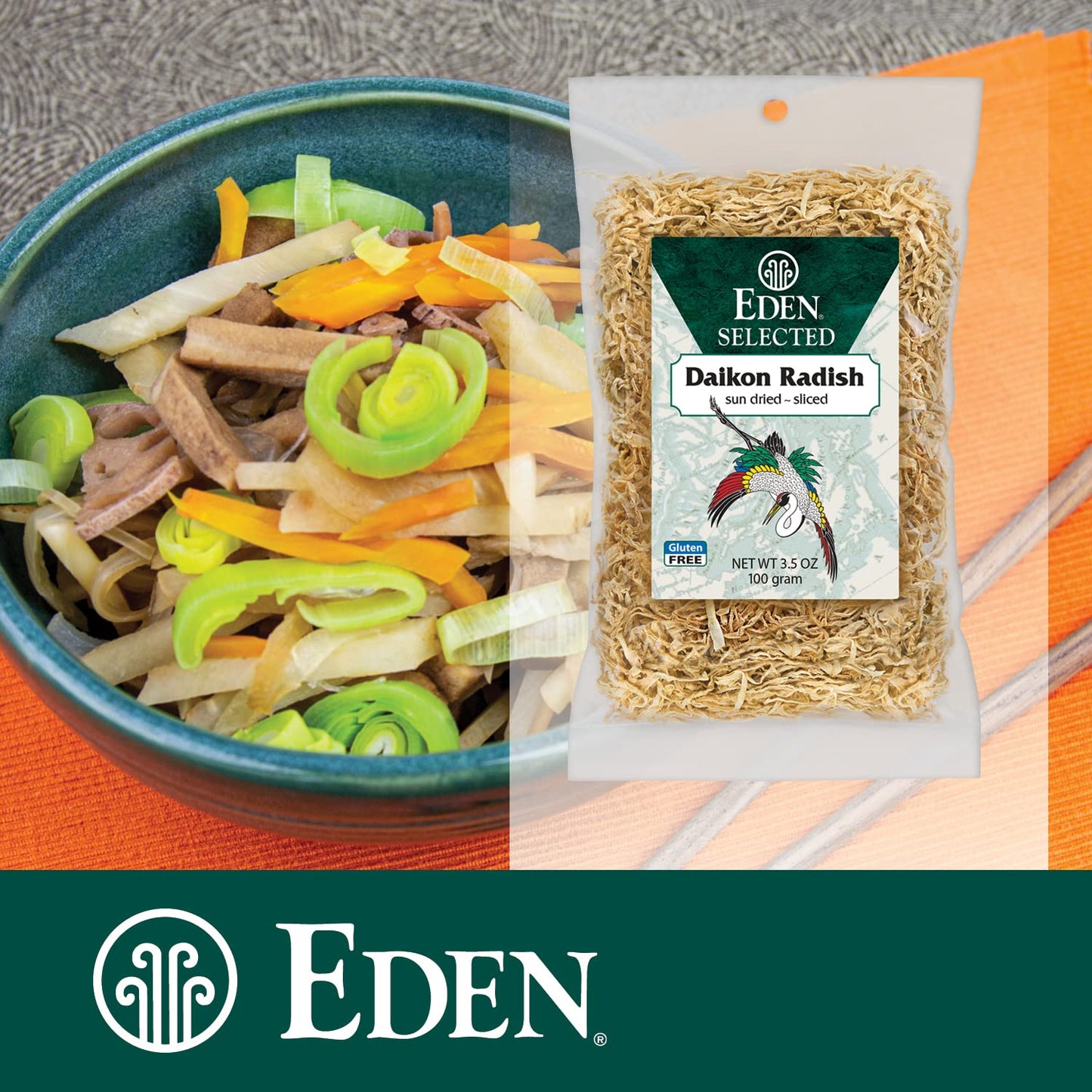 Eden Sun Dried Daikon Radish, Finely Sliced, 3.5 oz - Traditional Japanese Snack, Healthy, Vegan, Gluten-Free