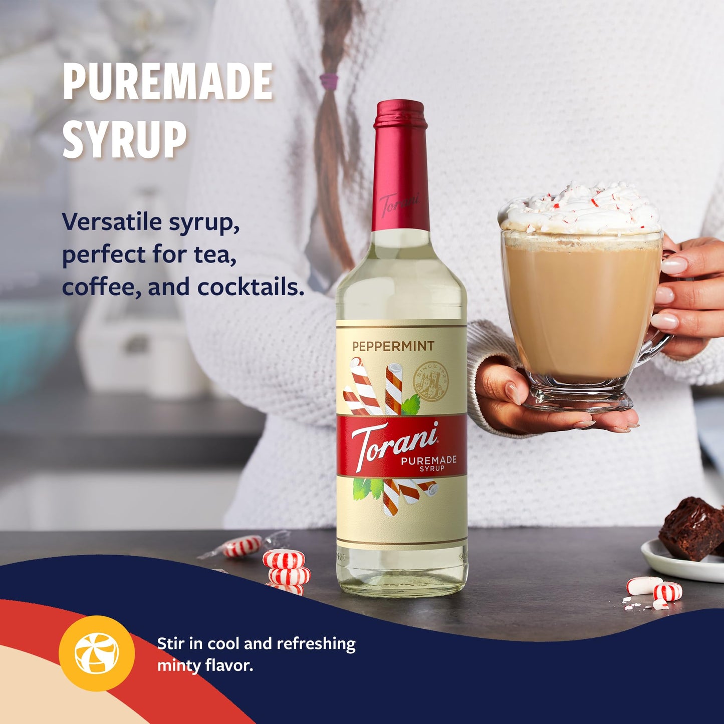 Torani Puremade Syrup  Peppermint Flavoring for Drinks  Glass Bottle with Pump Included  25.4 Fl Oz