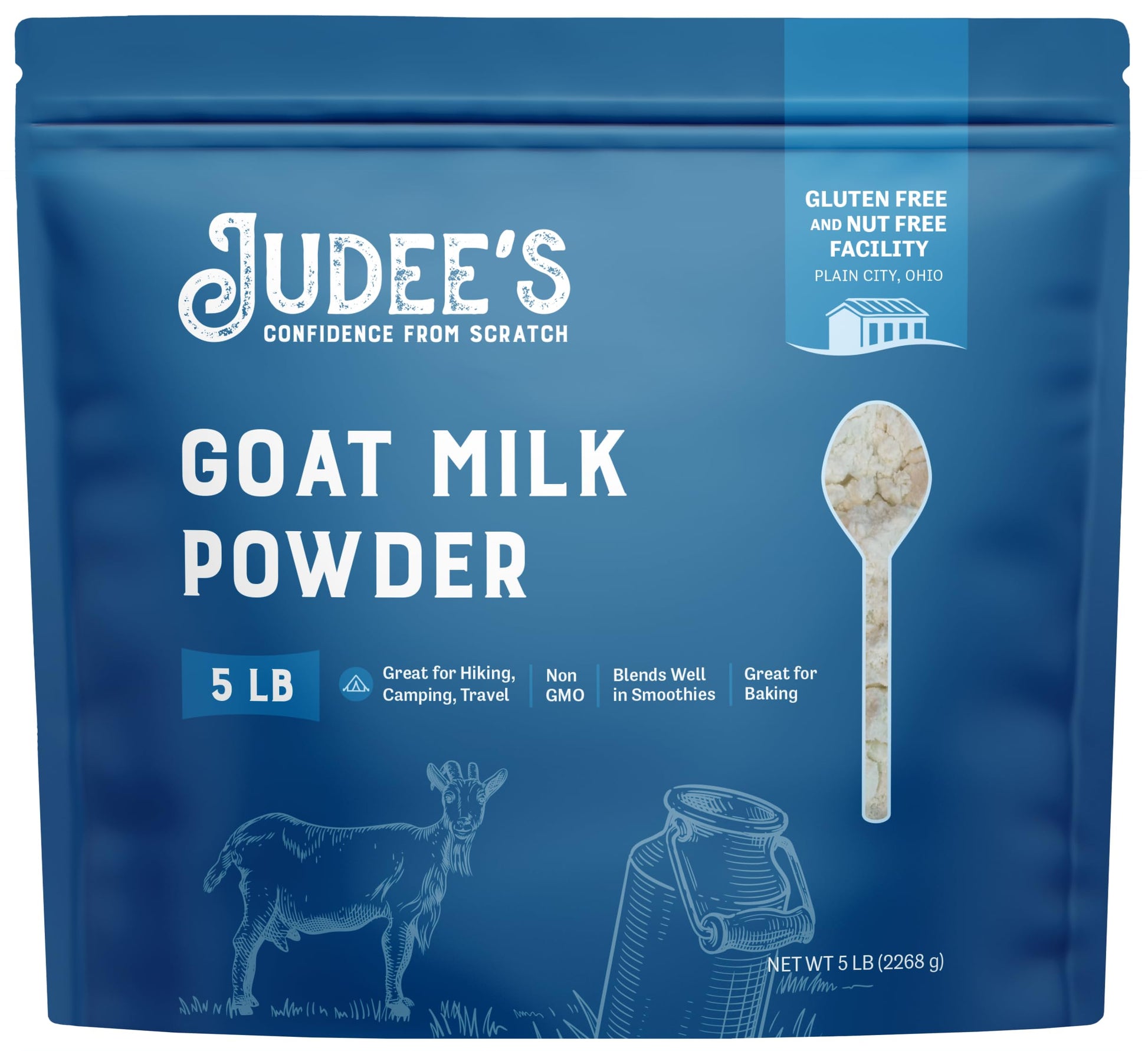 Judees Goat Milk Powder 5 lb - Blends Well in Smoothies and Great for Baking - Convenient for Travel, Hiking, and Camping - Non-