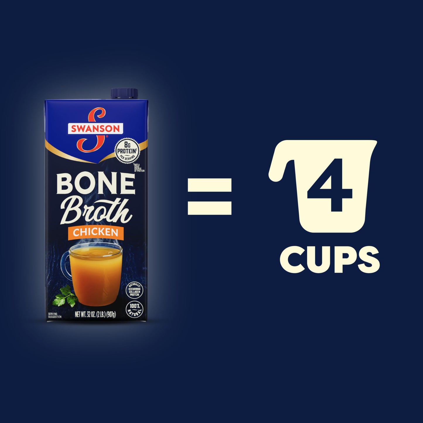 SWANSON S Chicken Bone Broth, 32 oz Resealable Carton, Pack of 12, 2 Pound