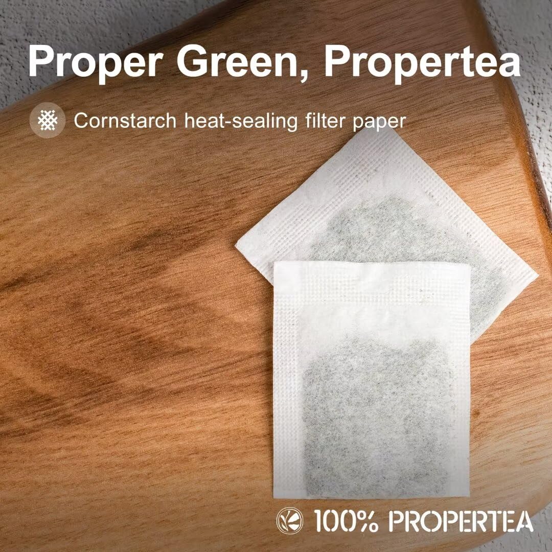 100% Propertea Organic Green Tea Bags, 100 Count Eco-Friendly Tea Bags, Deep Taste, Caffeinated, Rich In Antioxidants, Resealable Pouch