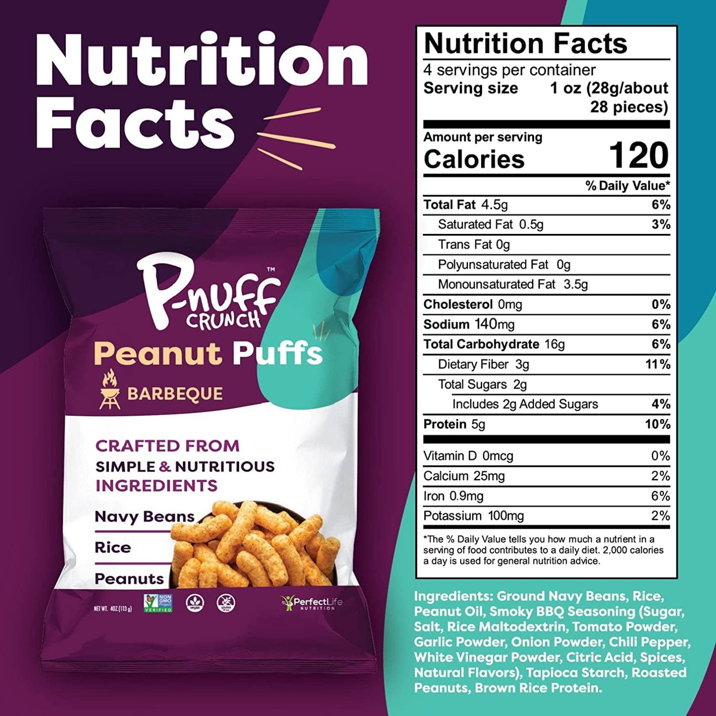 P-Nuff Crunch Peanut Puffs Savory Variety Pack, 20g Vegan Protein, Keto, Gluten Free, 4oz Bag, 6-Pack