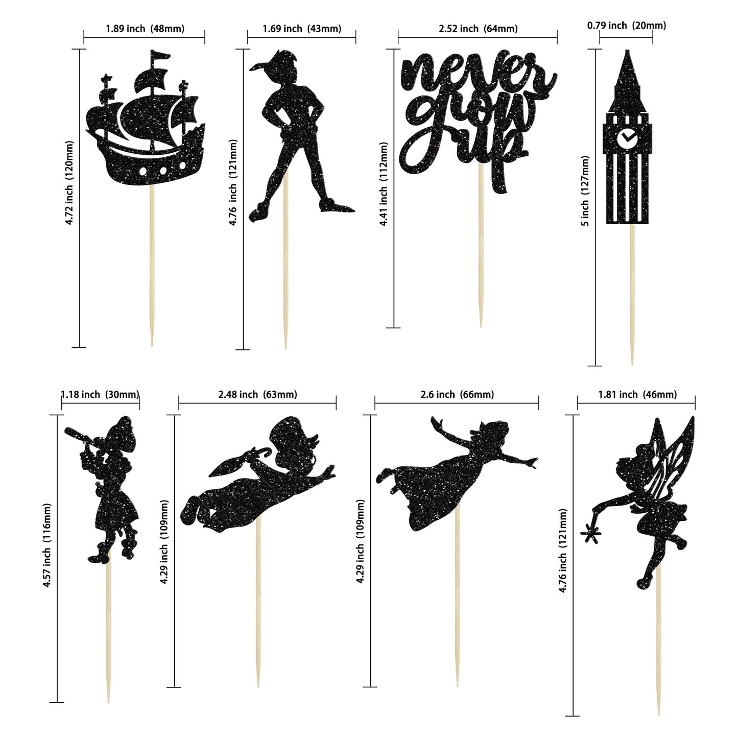 Gyufise 24 Pack Never Grow Up Cupcake Toppers Star Glitter Neverland P Pan Cupcake Picks Night Fairy Tales Elf Girl Cake Decorat