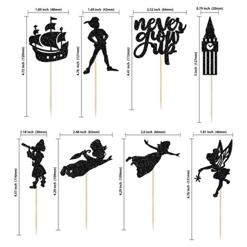 Gyufise 24 Pack Never Grow Up Cupcake Toppers Star Glitter Neverland P Pan Cupcake Picks Night Fairy Tales Elf Girl Cake Decorat
