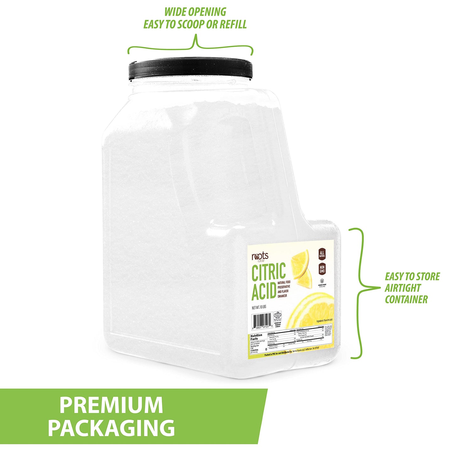 Roots Circle Citric Acid - Food-Grade Preservative & Cleaner, 10 Pound, Kosher for Passover
