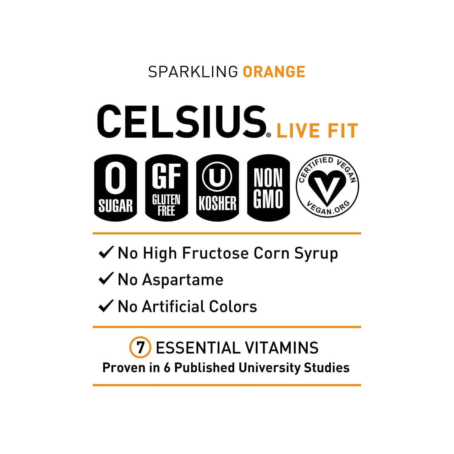 CELSIUS Sparkling Orange Energy Drink, 12 Fl Oz, Pack of 24, Model 889392000368