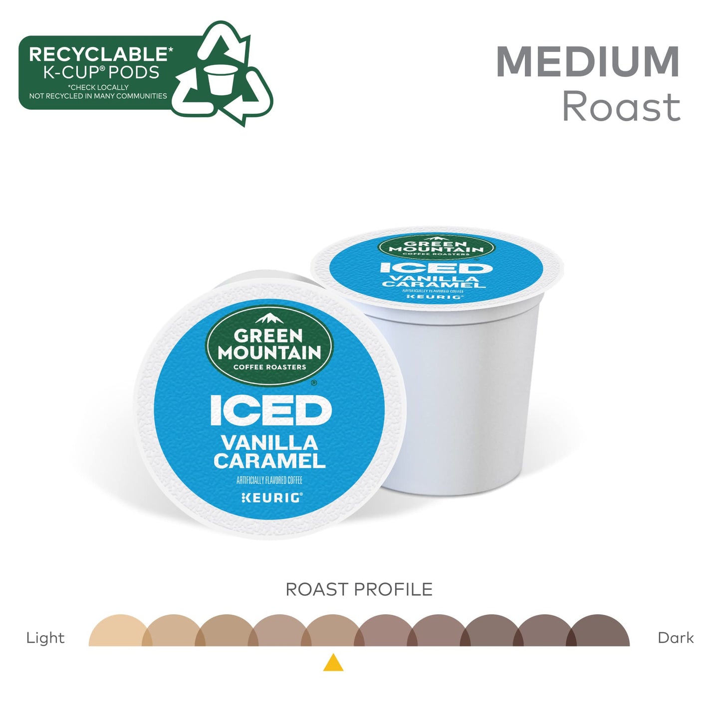 Green Mountain Coffee Roasters ICED Vanilla Caramel  Single Serve Keurig K-Cup Pods  Flavored Iced Coffee  60 Count (6 Packs of 10)