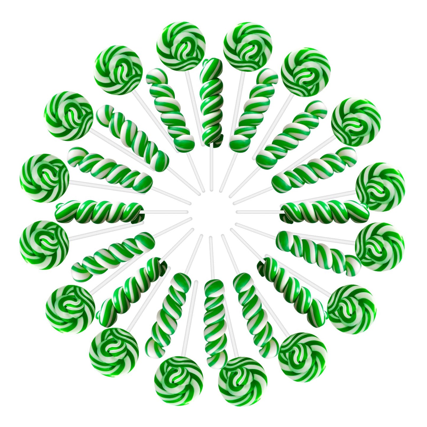 EORA 32 Pack Twist & Swirl Lollipops Green Apple Flavor Individually Wrapped Candy Bulk, St. Patricks Day, Green & White