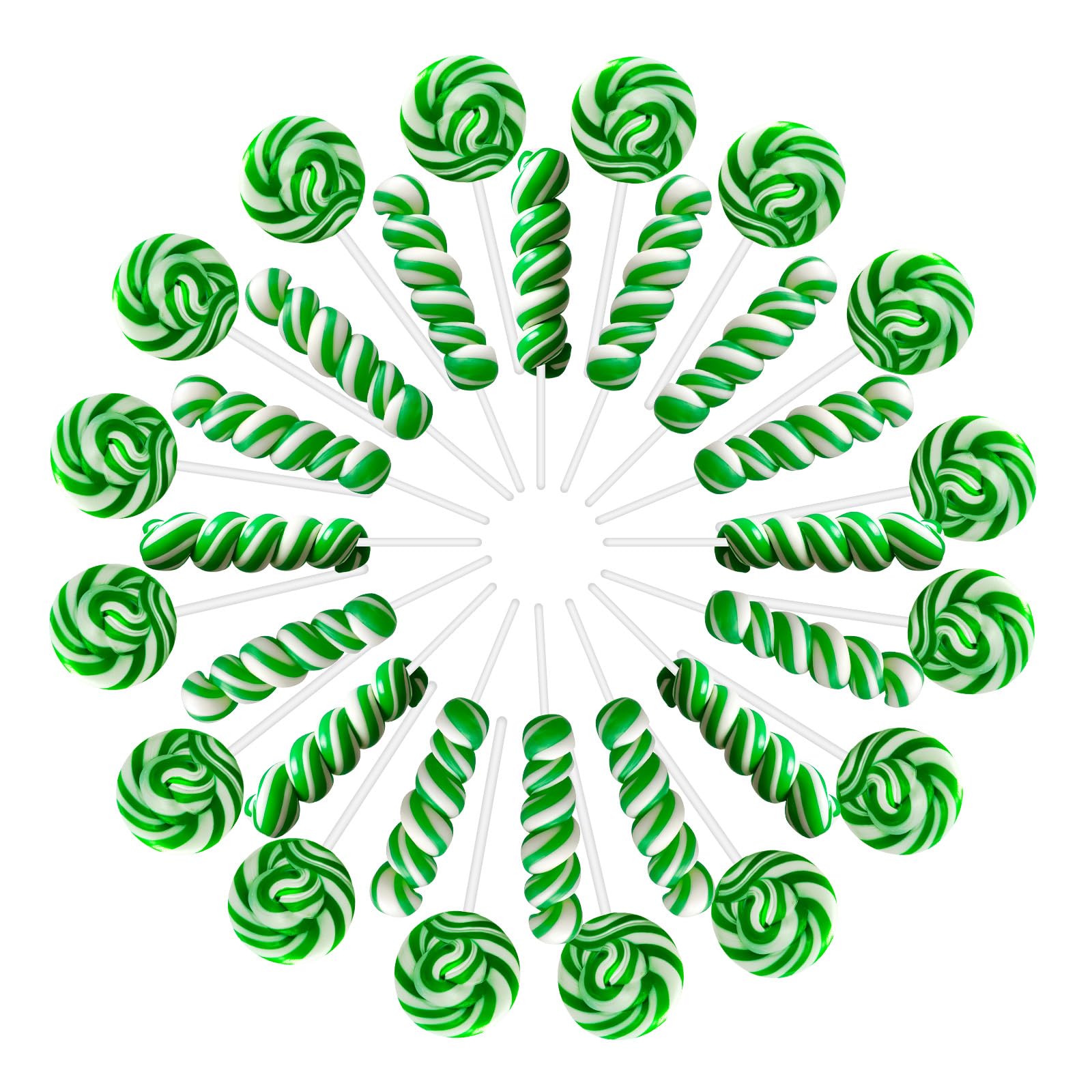 EORA 32 Pack Twist & Swirl Lollipops Green Apple Flavor Individually Wrapped Candy Bulk, St. Patricks Day, Green & White