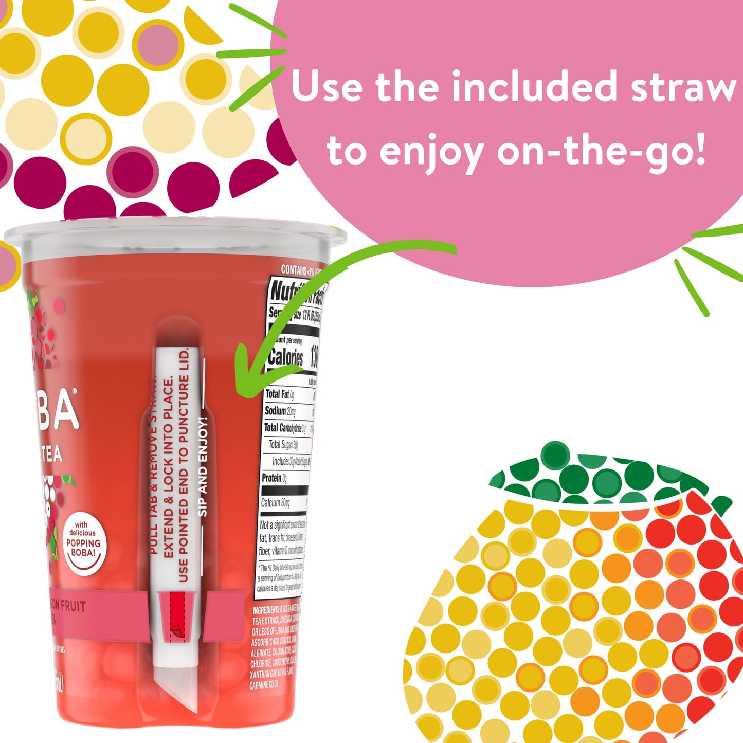 Joyba Bubble Tea Variety Pack, Mango Passion Fruit Green Tea & Raspberry Dragonfruit Black Tea With Popping Boba, 6 Pack, 12 Fl.