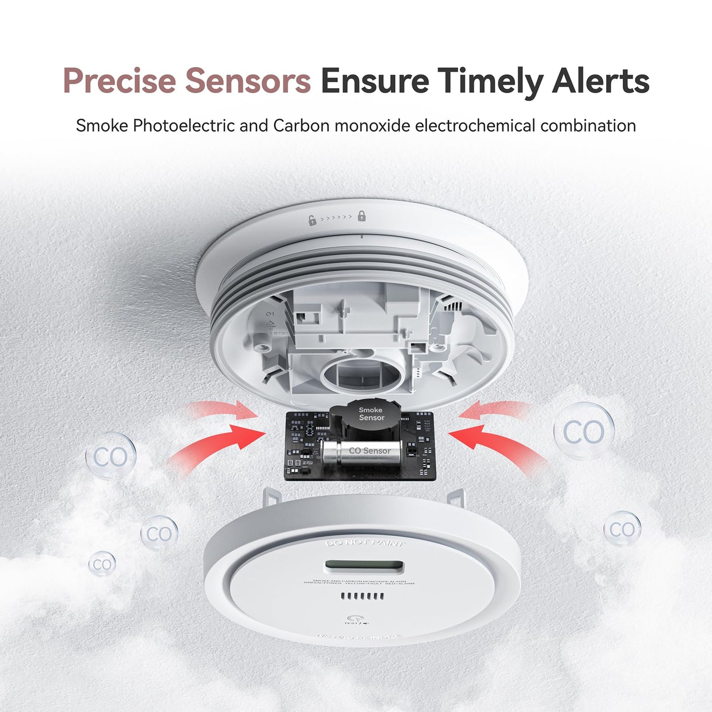 Smoke Detector Carbon Monoxide Detector Combo 10 Year Battery, 2 In 1 Fire & Co Alarm With Lcd Display,Smoke Alarm Co Detector W