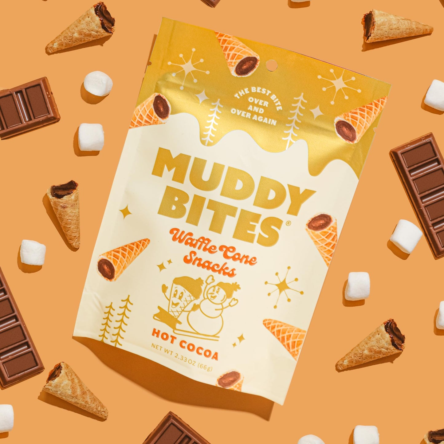 Muddy Bites Waffle Cone Snacks Bite Sized Chocolate Filled Waffle Cones For Snack Or Dessert, Hot Cocoa, Made With Cane Sugar, N
